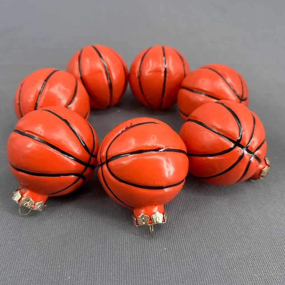 VTG Glass Basketball Christmas Ornaments Set 7 Sporty Athlete Team Player Y2K